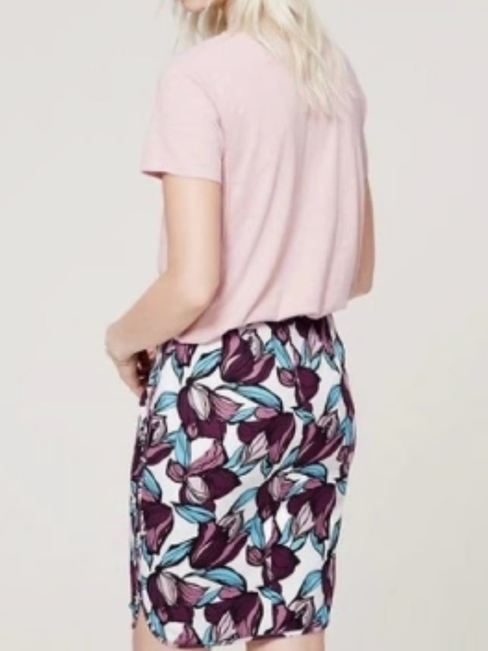 LOFT Floral Pencil Skirt in Burgundy, Teal, White 6p - Picture 7 of 8